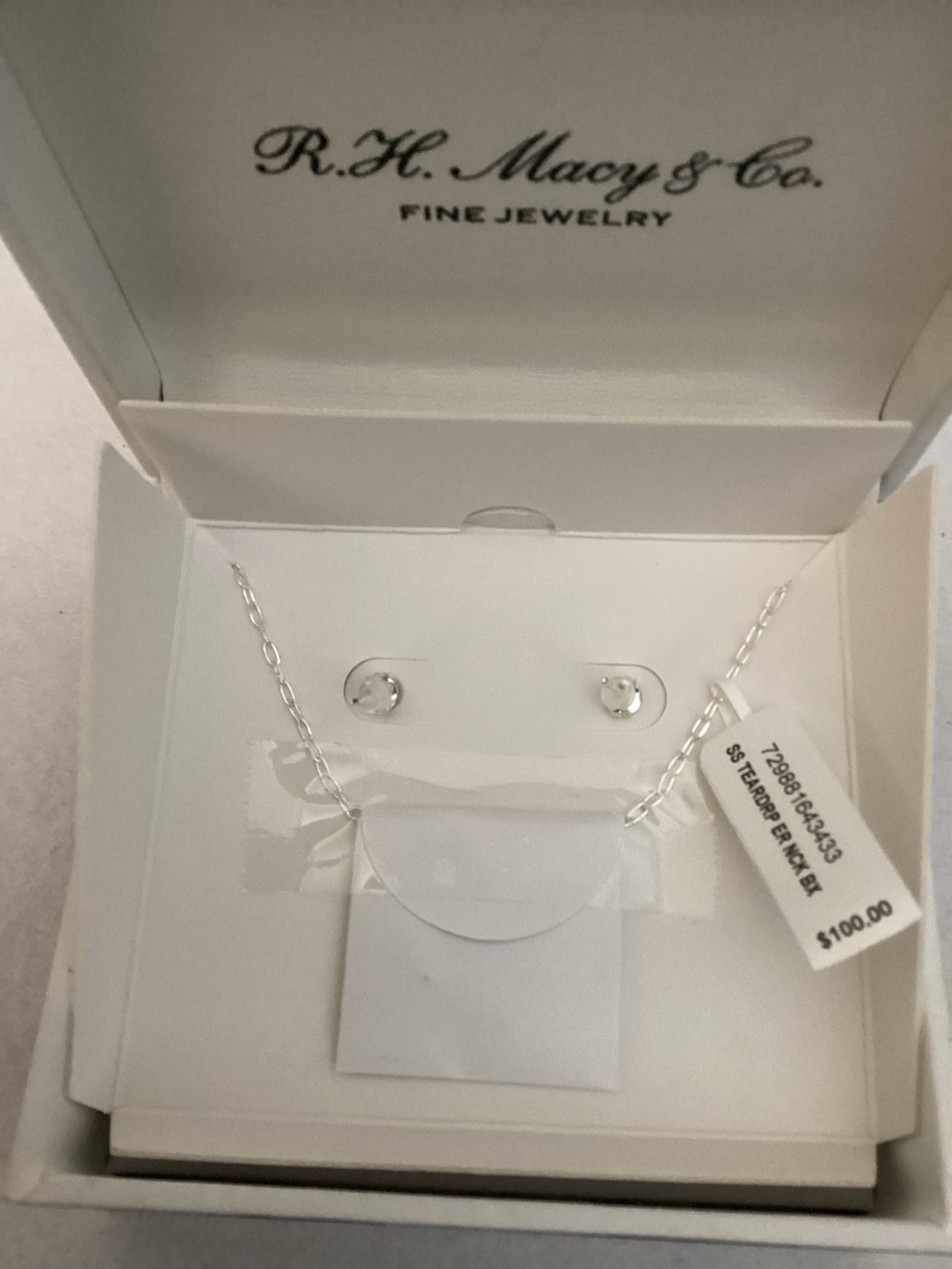 RH Macys Sterling Silver Teardrop Necklace and Earrings Set - Picture 6 of 8